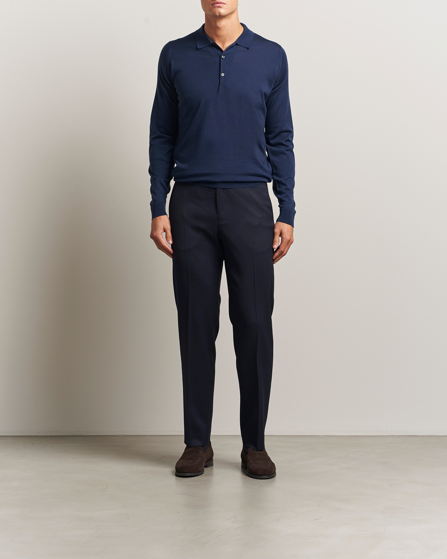Herren | Pullover | John Smedley | Belper Extra Fine Merino Polo Pullover Hemingway Blue