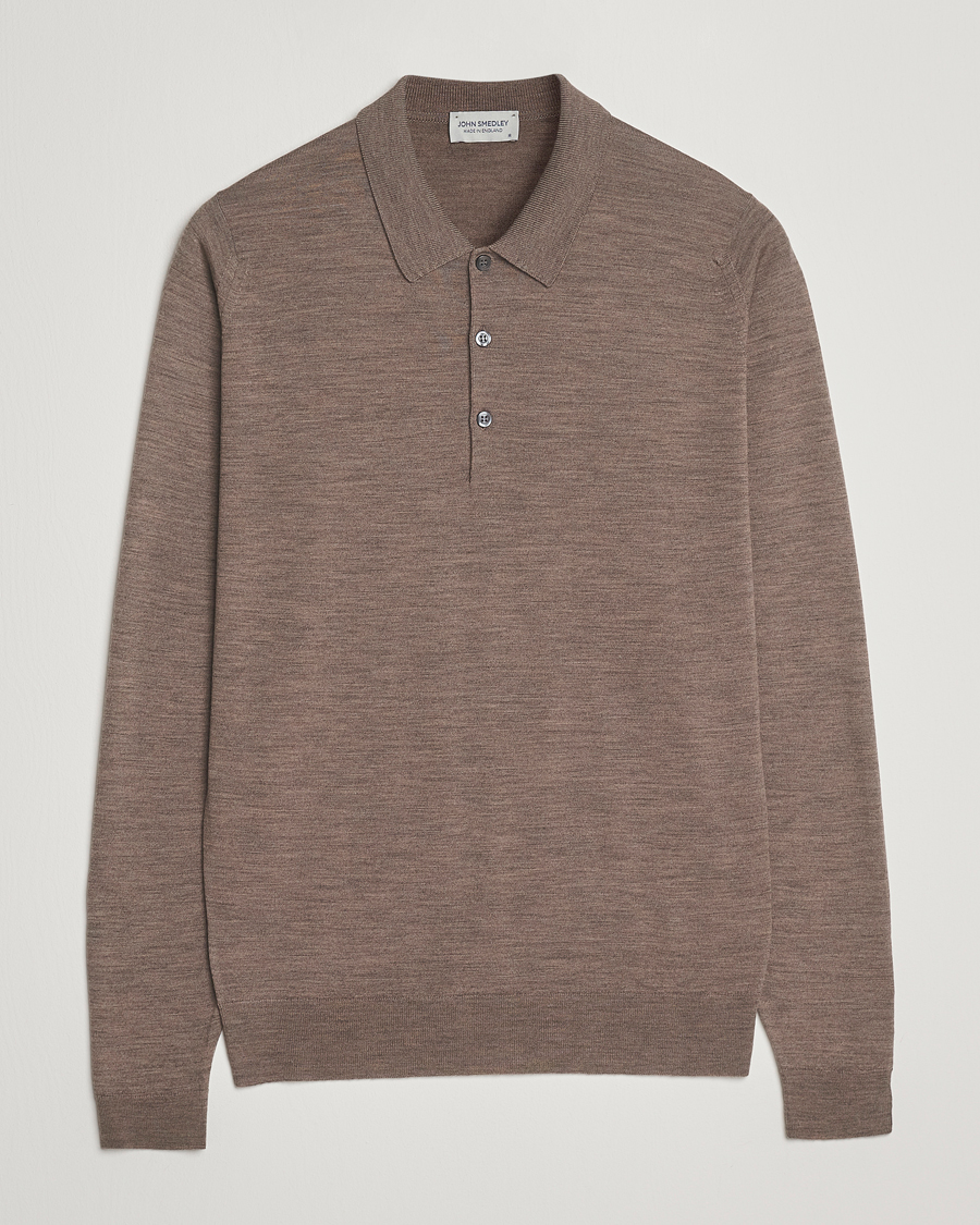 Herren | Pullover | John Smedley | Belper Extra Fine Merino Polo Pullover Mushroom Brown