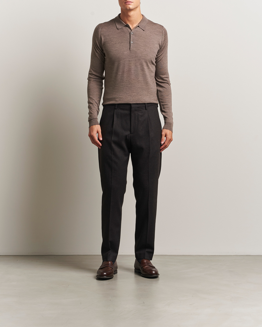 Herren | Pullover | John Smedley | Belper Extra Fine Merino Polo Pullover Mushroom Brown