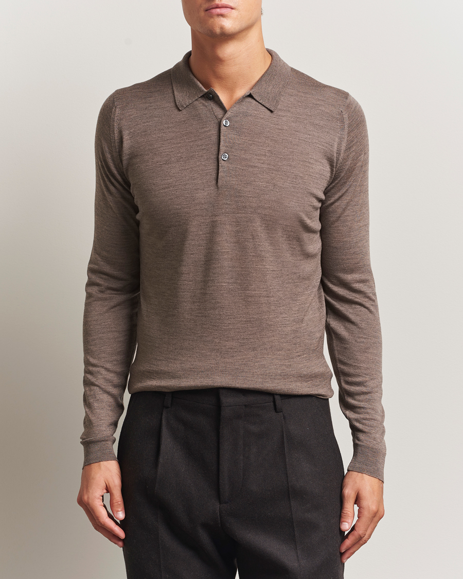 Herren | Pullover | John Smedley | Belper Extra Fine Merino Polo Pullover Mushroom Brown