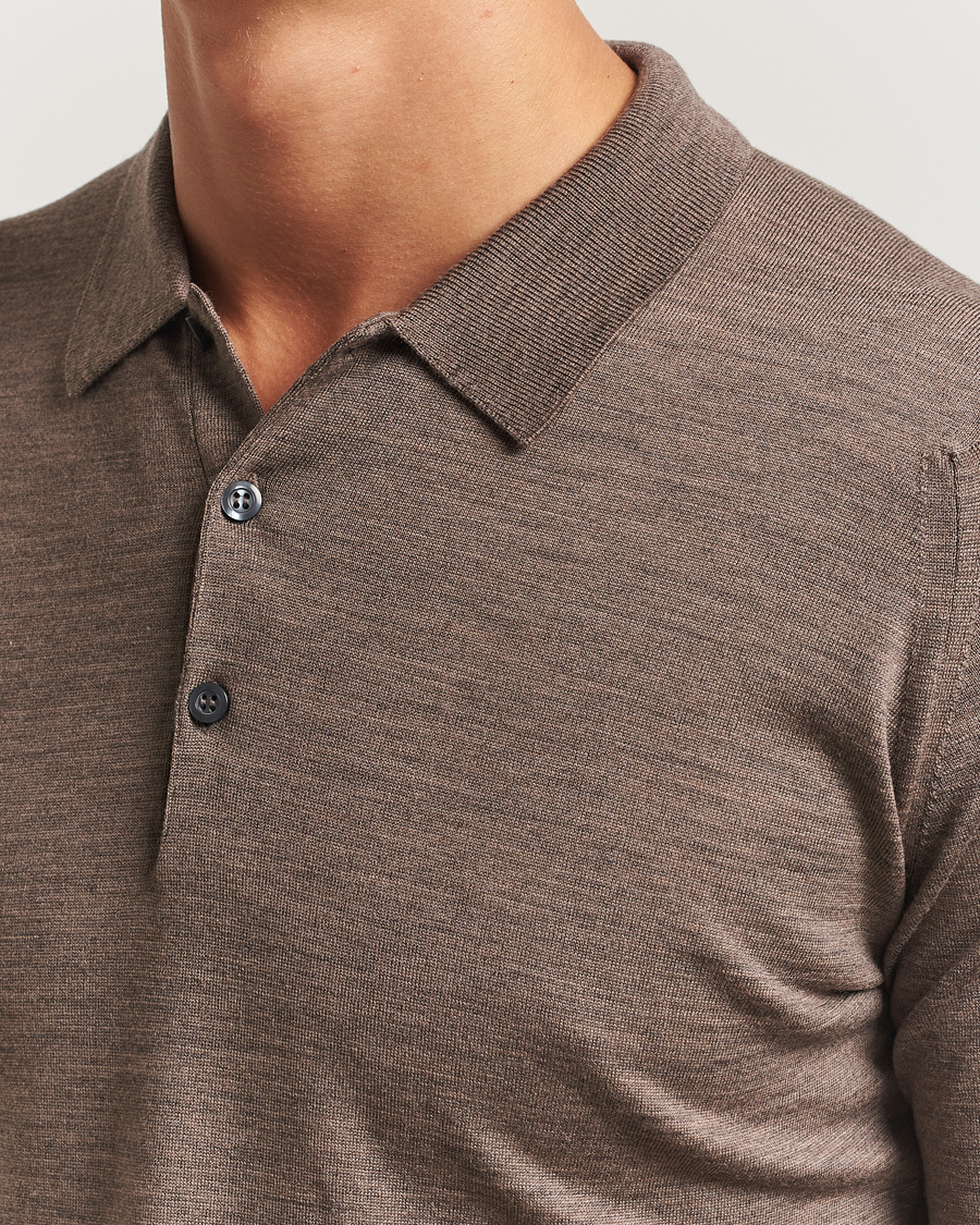 Herren | Pullover | John Smedley | Belper Extra Fine Merino Polo Pullover Mushroom Brown