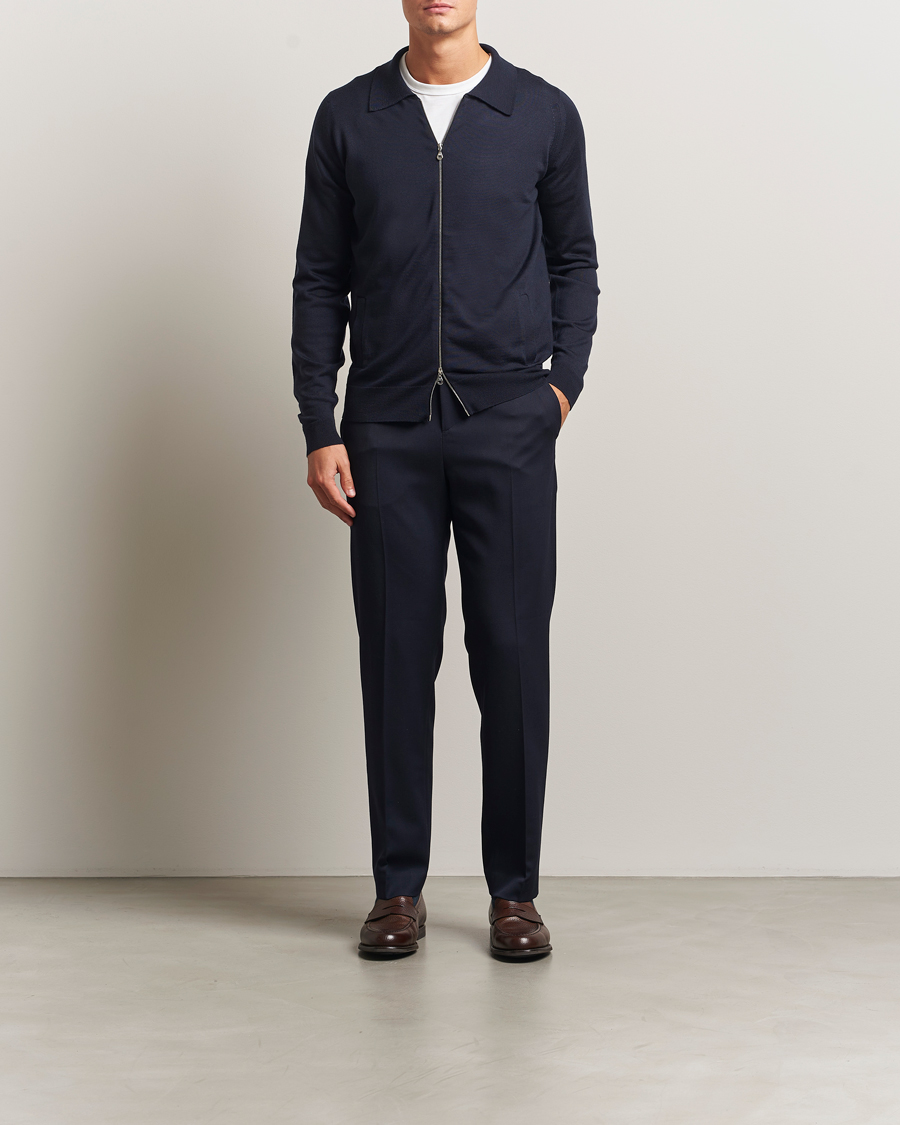 Herren | Pullover | John Smedley | Alston Extra Fine Merino Full Zip Midnight
