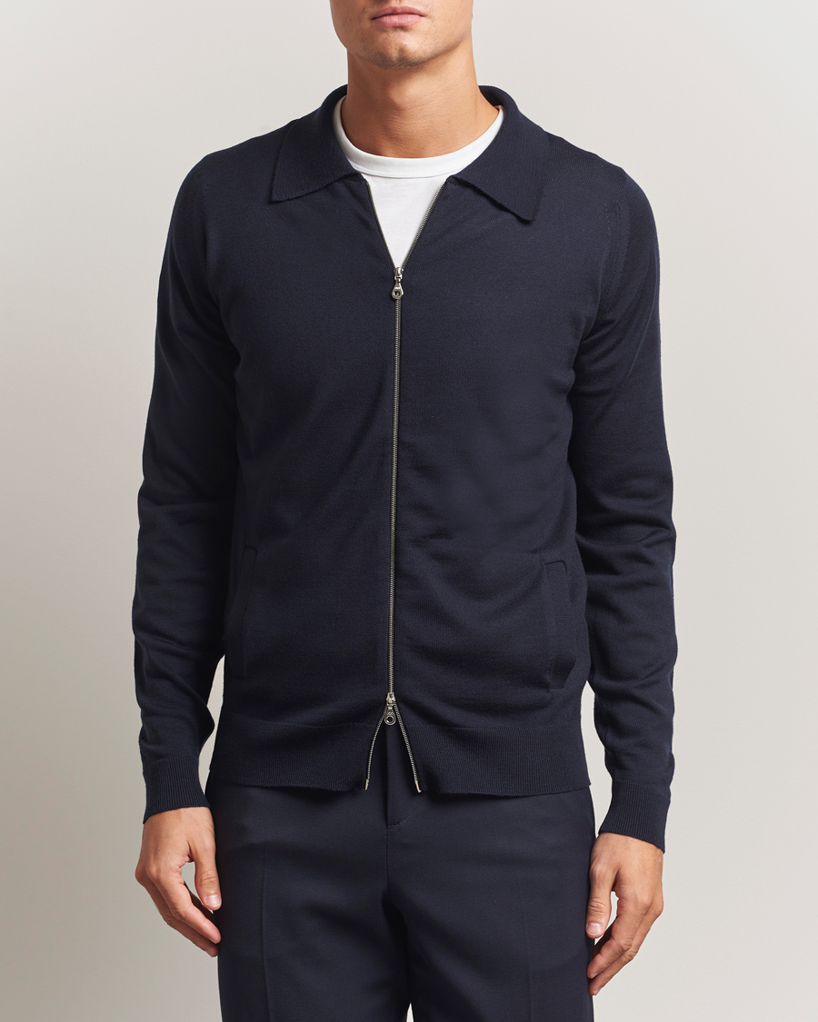 Herren | Pullover | John Smedley | Alston Extra Fine Merino Full Zip Midnight