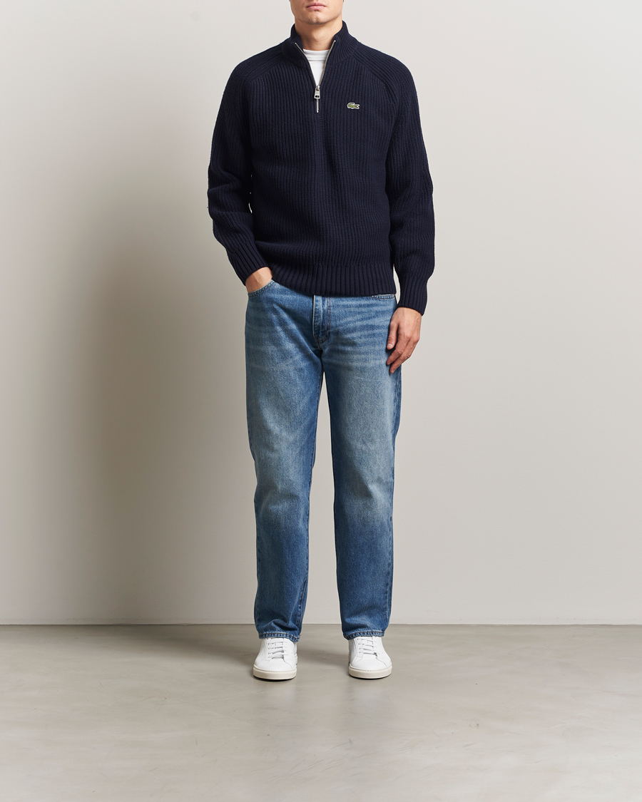 Herren | Pullover | Lacoste | Heavy Knitted Wool Half Zip Navy