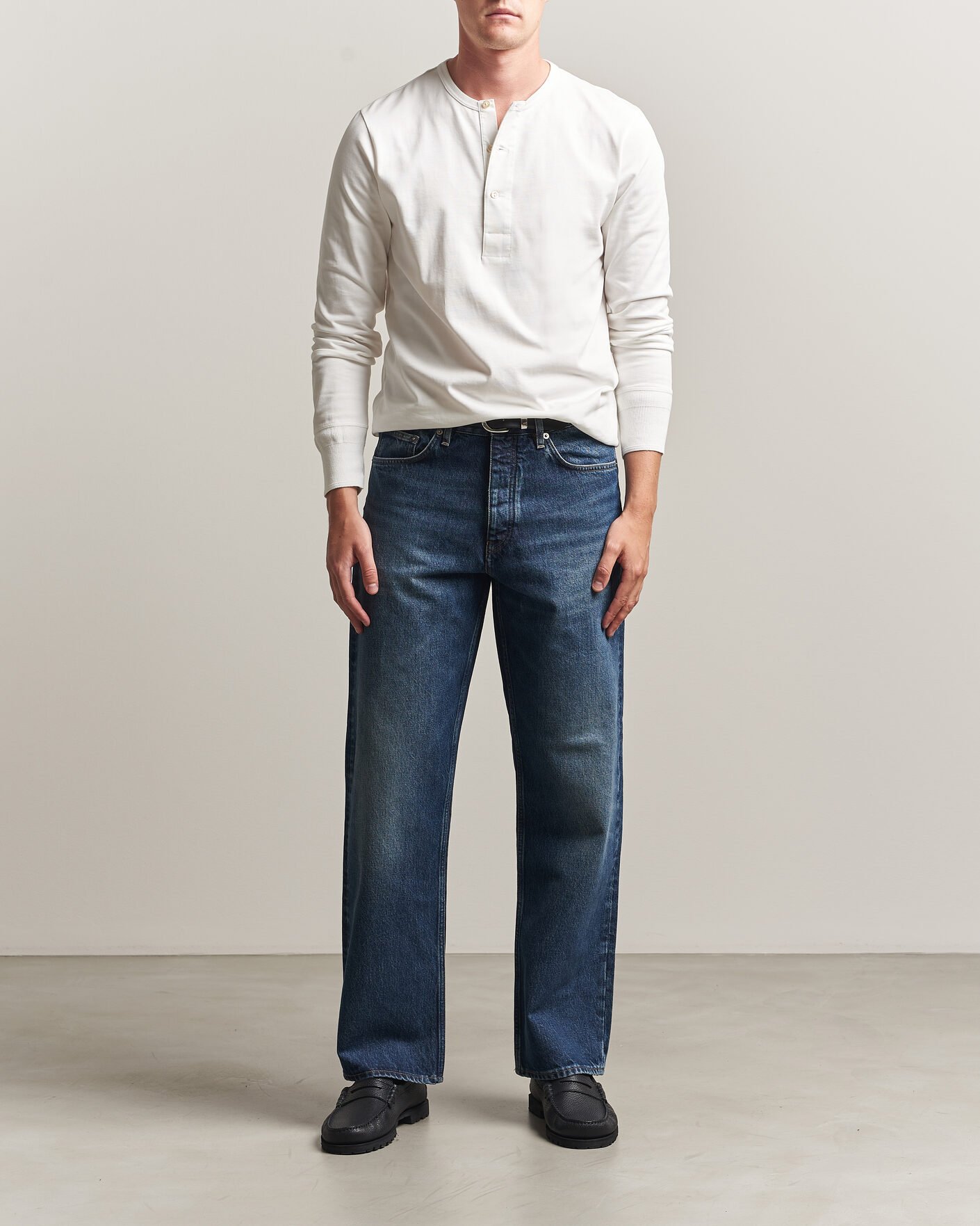 Herren | T-Shirts | Merz b. Schwanen | Classic Fit Sturdy Organic Cotton Henley White