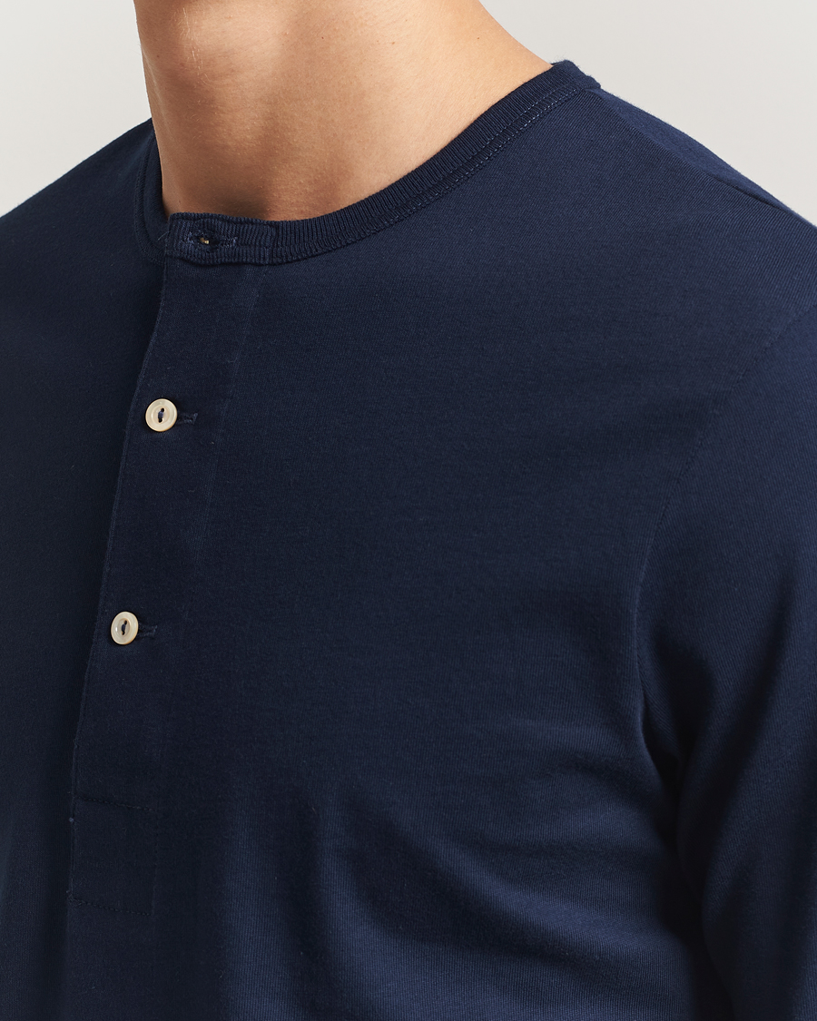 Herren | Pullover | Merz b. Schwanen | Classic Fit Sturdy Organic Cotton Henley Ink Blue