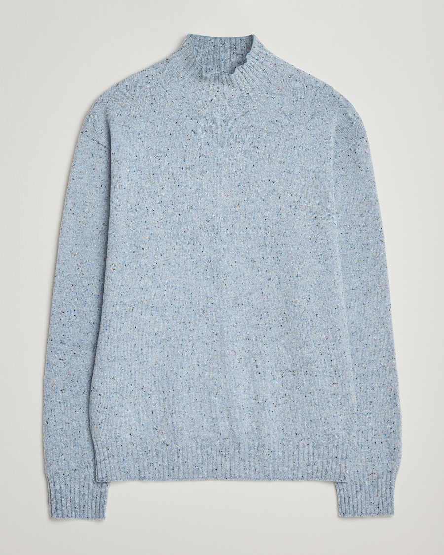 Herren | Pullover | NN07 | Aksel Wool Donegal Knitted Mock Neck Cerulian Blue