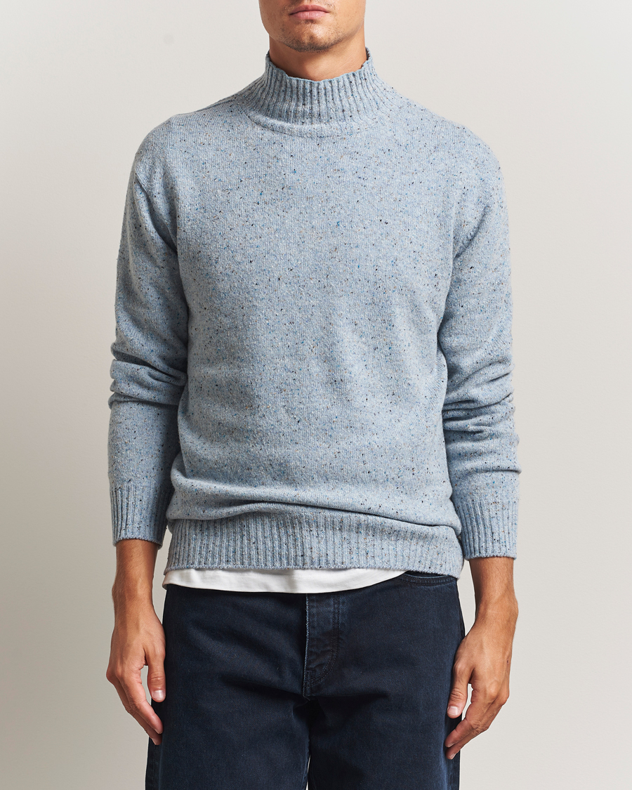 Herren | Pullover | NN07 | Aksel Wool Donegal Knitted Mock Neck Cerulian Blue