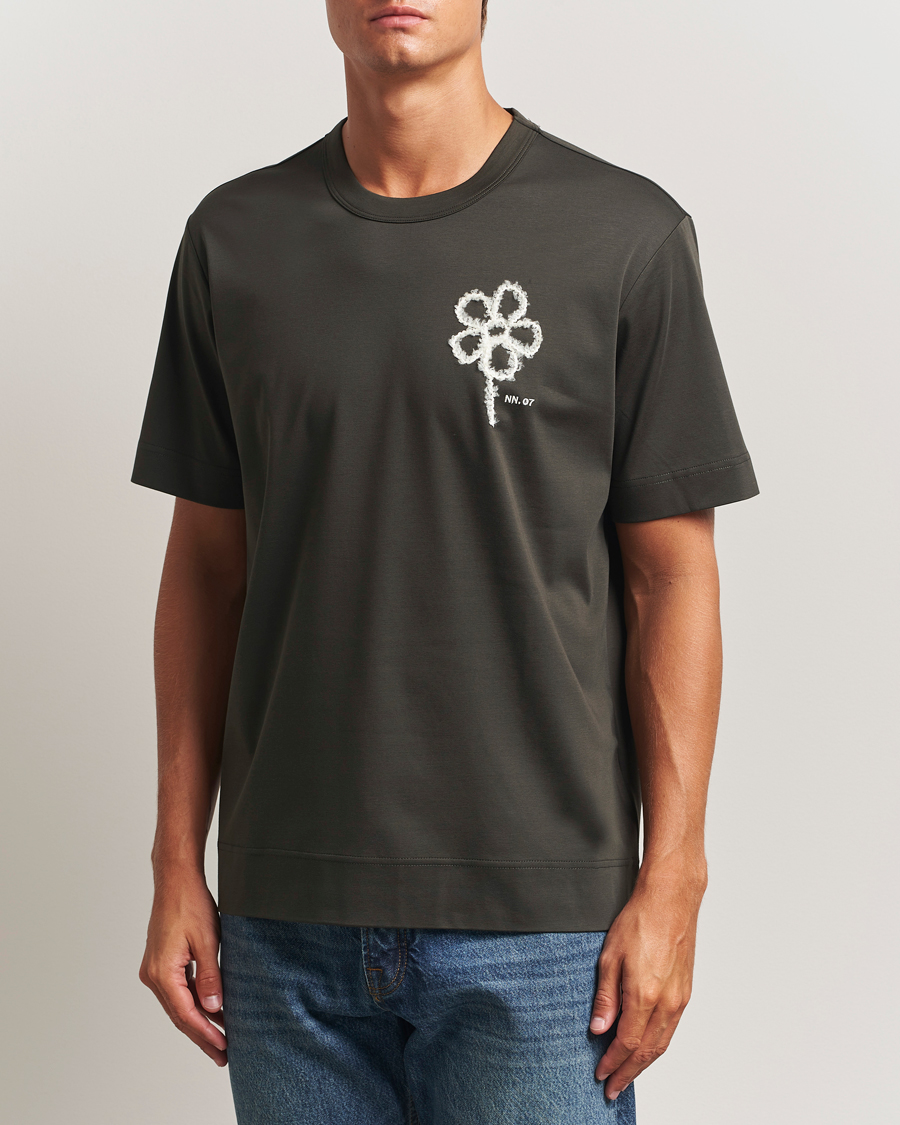 Herren | T-Shirts | NN07 | Pedro Mercerized Embroidered T-Shirt Dark Army