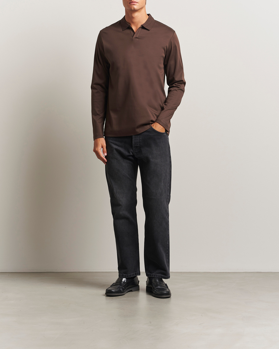 Herren | Poloshirts | NN07 | Paul Mercerized Long Sleeve Polo Demitasse Brown