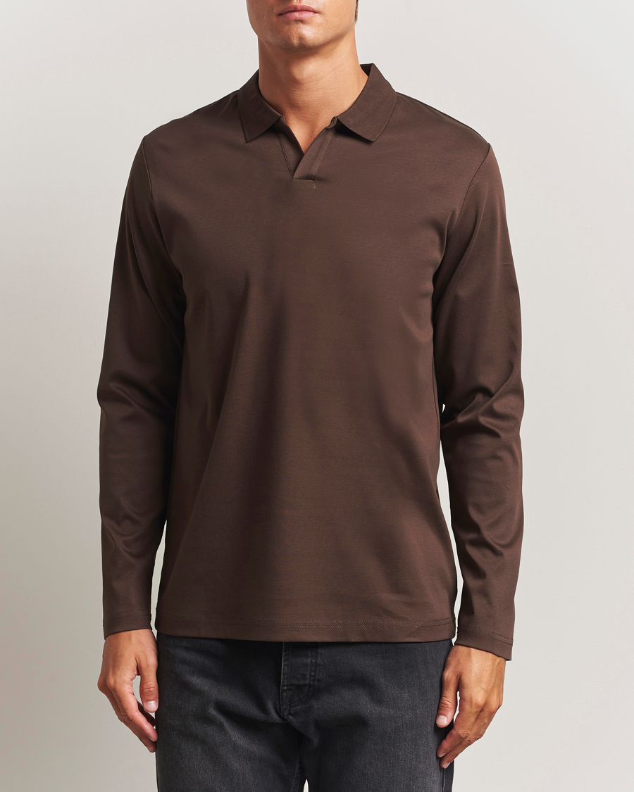 Herren | Poloshirts | NN07 | Paul Mercerized Long Sleeve Polo Demitasse Brown
