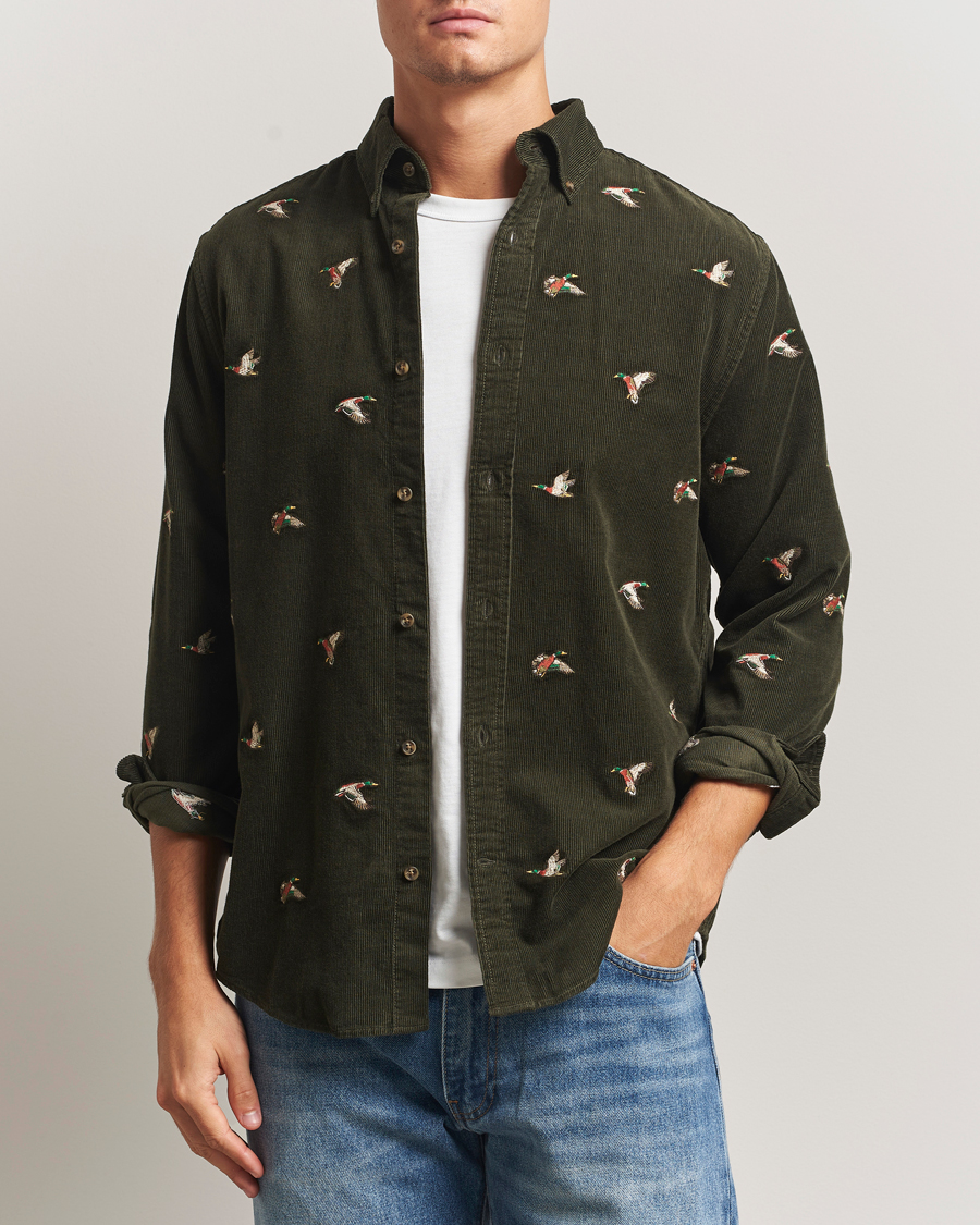 Herren | Hemden | GANT | Regular Fit Embroidered Corduroy Shirt Green Lagoon