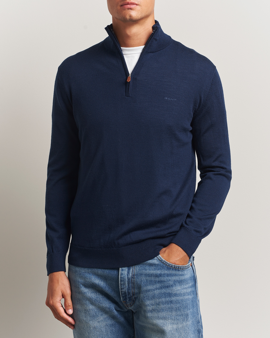 Herren | Pullover | GANT | Extrafine Merino Wool Half Zip Marine