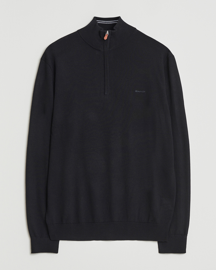 Herren | Pullover | GANT | Extrafine Merino Wool Half Zip Black