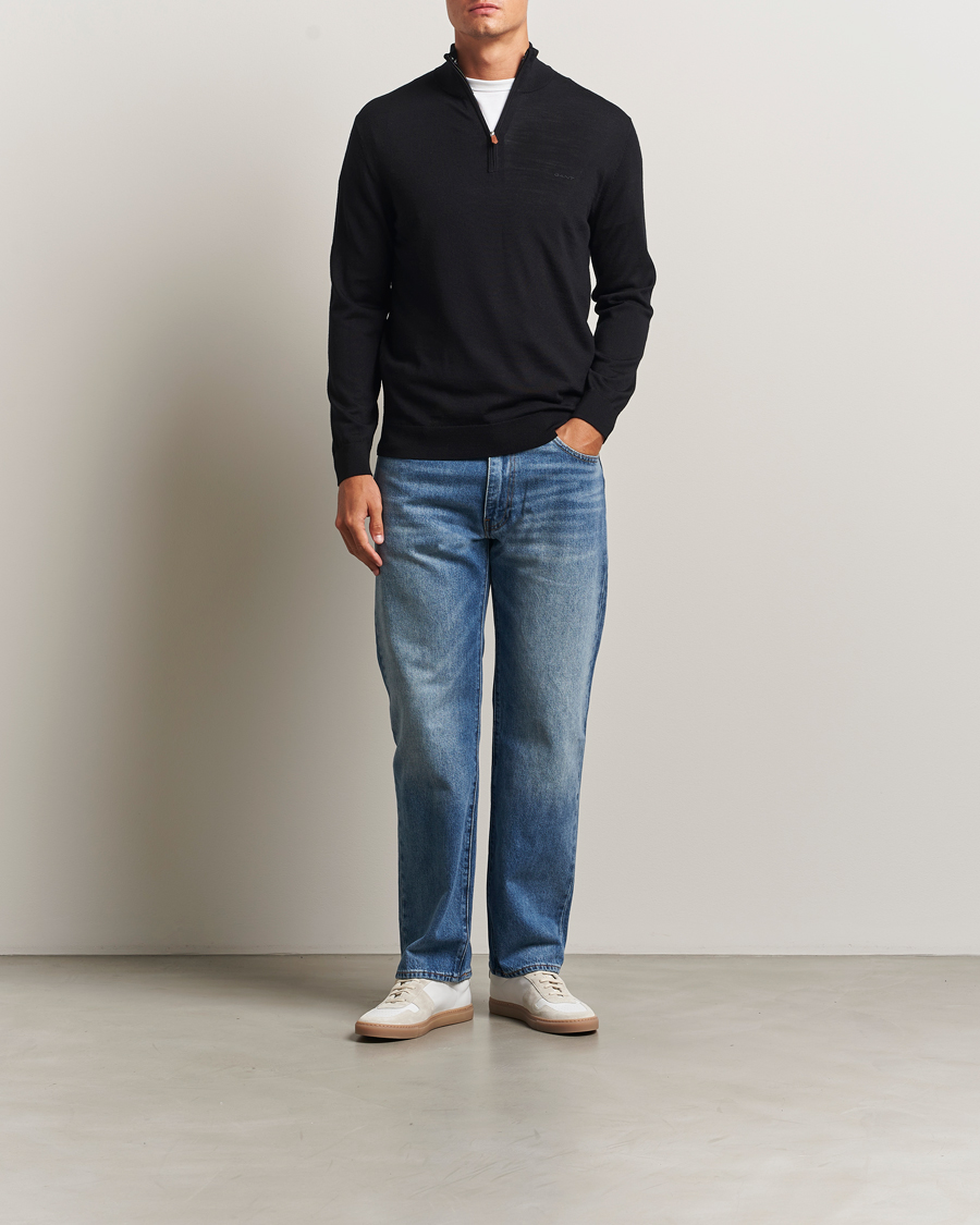 Herren | Pullover | GANT | Extrafine Merino Wool Half Zip Black