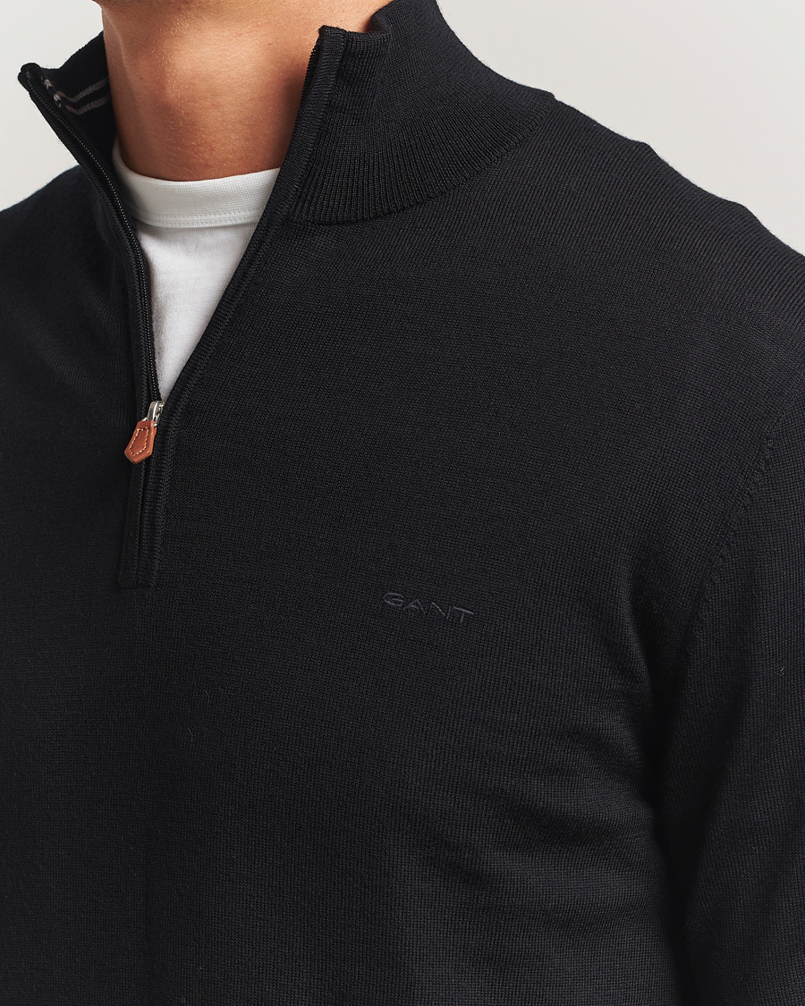 Herren | Pullover | GANT | Extrafine Merino Wool Half Zip Black