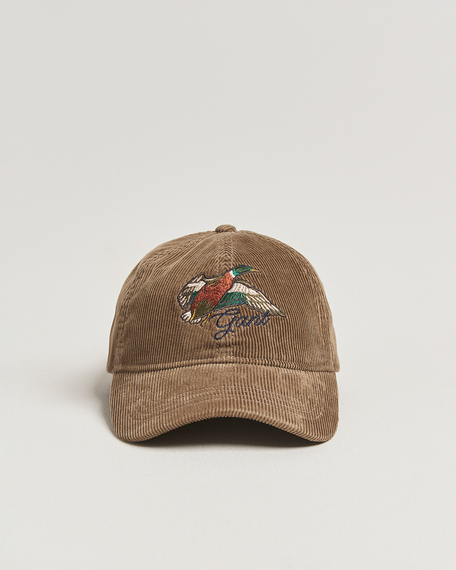 Herren | GANT Graphic Embroidered Washed Cord Cap Taupe Beige | GANT | Graphic Embroidered Washed Cord Cap Taupe Beige