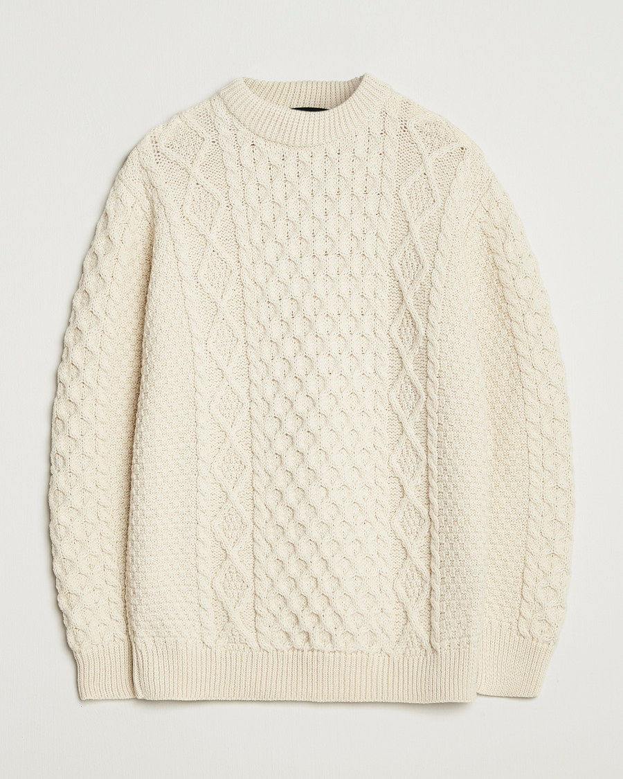 Herren | Pullover | Gloverall | Aran Wool Knitted Sweater Ecru