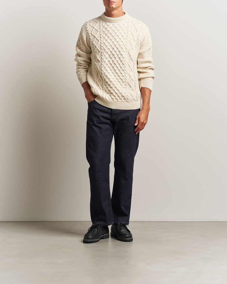 Herren | Pullover | Gloverall | Aran Wool Knitted Sweater Ecru