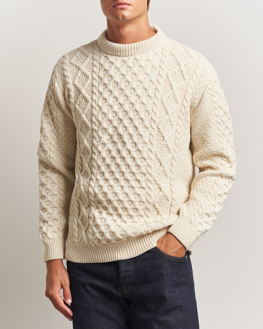Herren | Pullover | Gloverall | Aran Wool Knitted Sweater Ecru