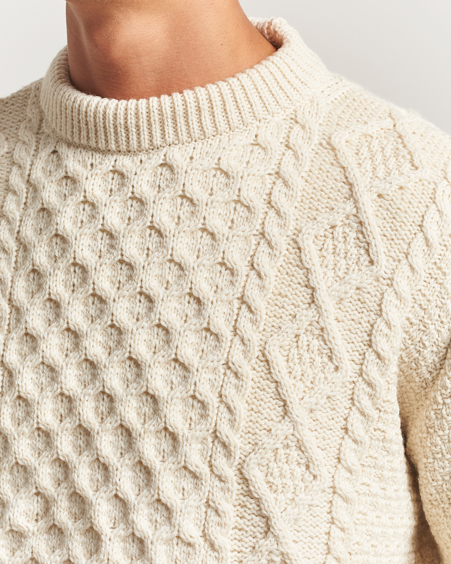 Herren | Pullover | Gloverall | Aran Wool Knitted Sweater Ecru