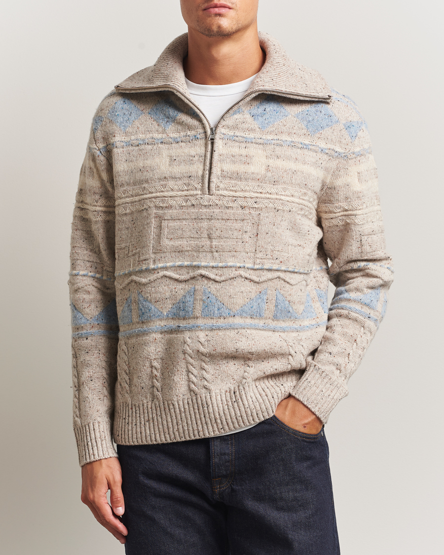 Herren | Pullover | NN07 | William Heavy Knitted Wool Half Zip Ecru
