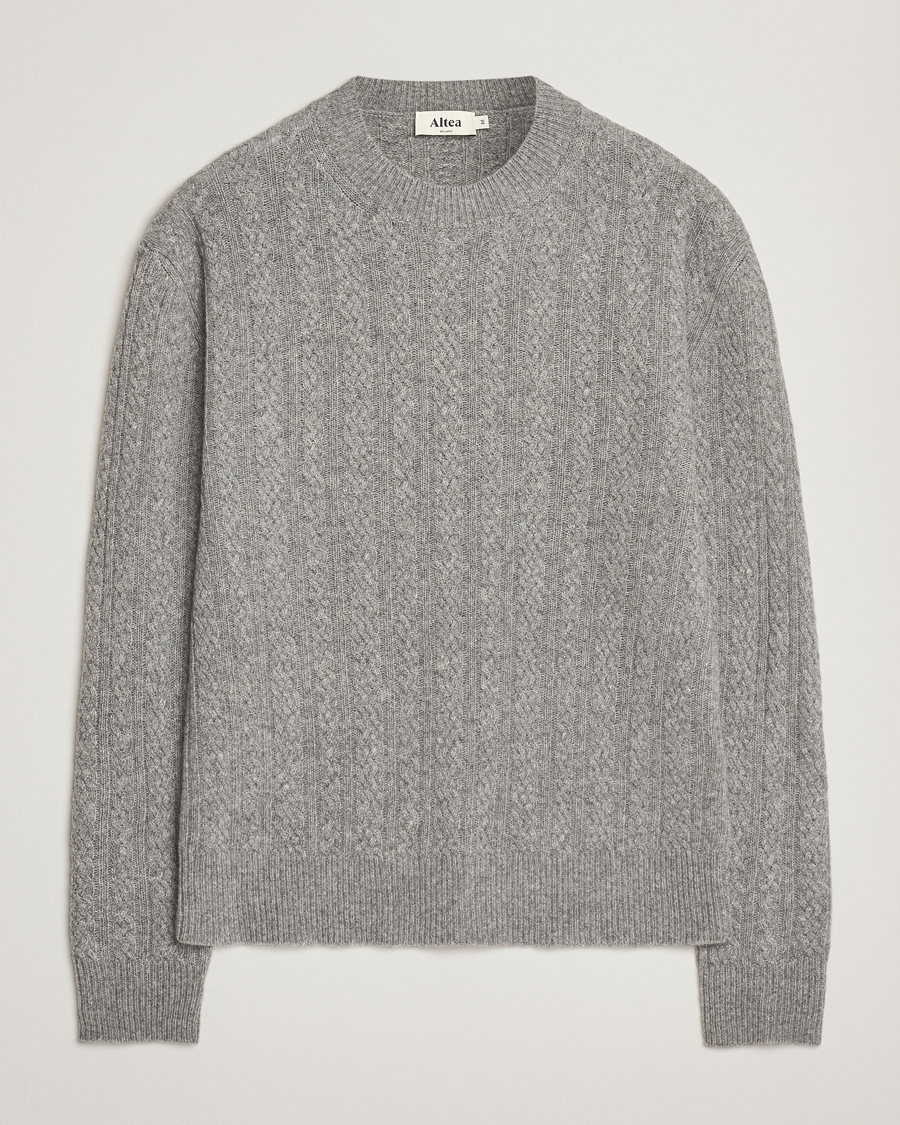 Herren | Pullover | Altea | Cable Crew Neck Sweater Grey Melange