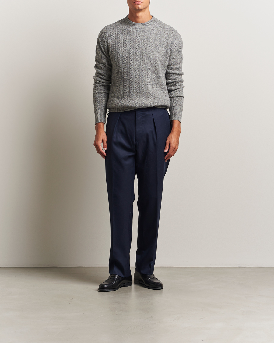 Herren | Pullover | Altea | Cable Crew Neck Sweater Grey Melange