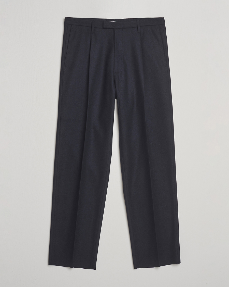 Herren | Hosen | Boglioli | Pleated Flannel Trousers Navy