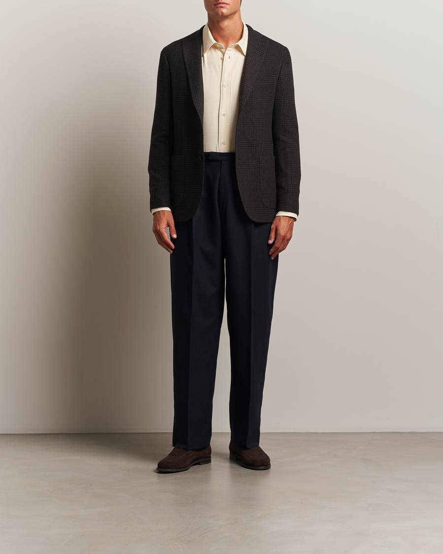 Herren | Hosen | Boglioli | Pleated Flannel Trousers Navy