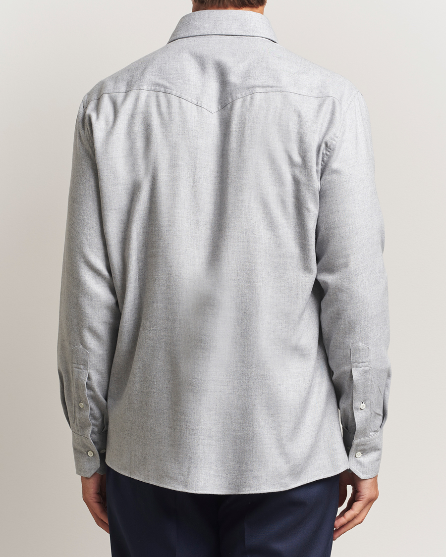 Herren | Hemden | Brunello Cucinelli | Soft Flannel Western Overshirt Light Grey