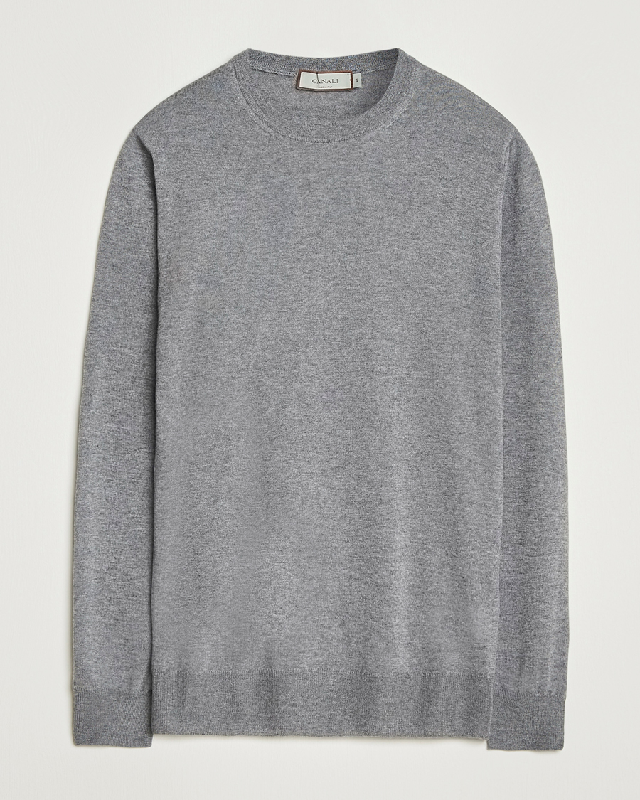Herren | Pullover | Canali | Merino Wool Crew Neck Light Grey