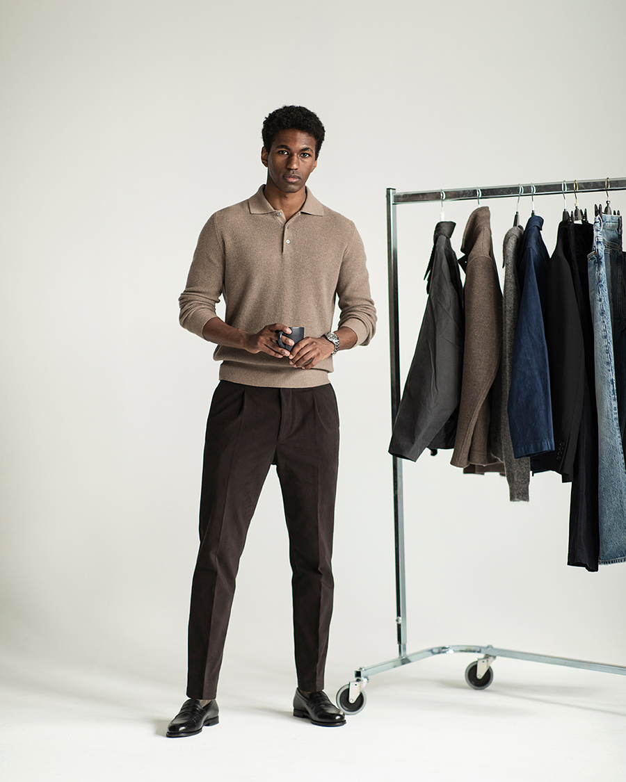 Herren | Pullover | Canali | Wool/Cashmere Long Sleeve Polo Brown