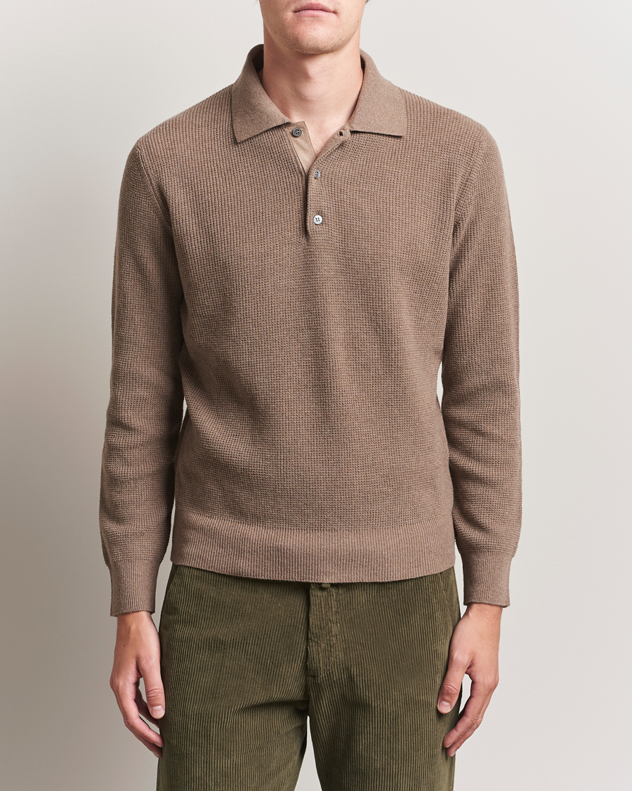 Herren | Pullover | Canali | Wool/Cashmere Long Sleeve Polo Brown