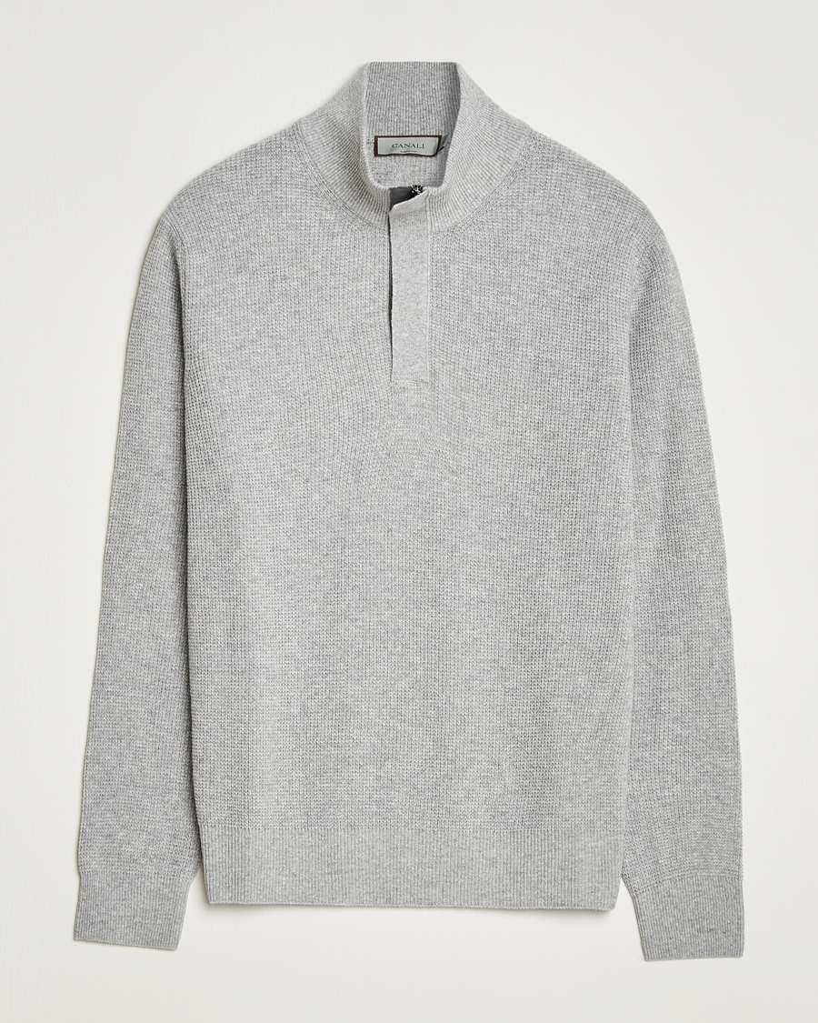 Herren | Pullover | Canali | Wool/Cashmere Half Zip Light Grey