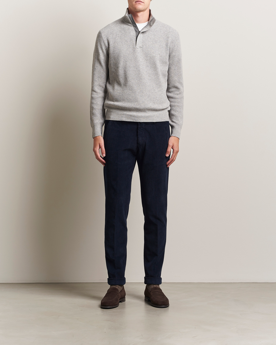 Herren | Pullover | Canali | Wool/Cashmere Half Zip Light Grey