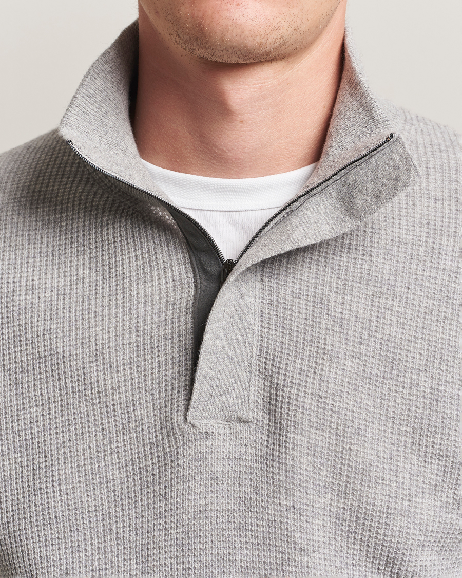 Herren | Pullover | Canali | Wool/Cashmere Half Zip Light Grey