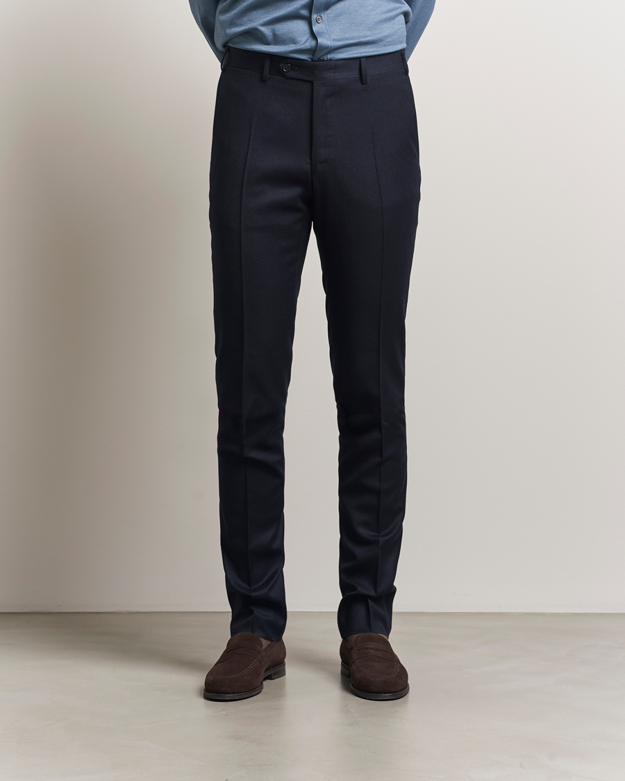 Herren | Hosen | Canali | Slim Fit Flannel Trousers Navy