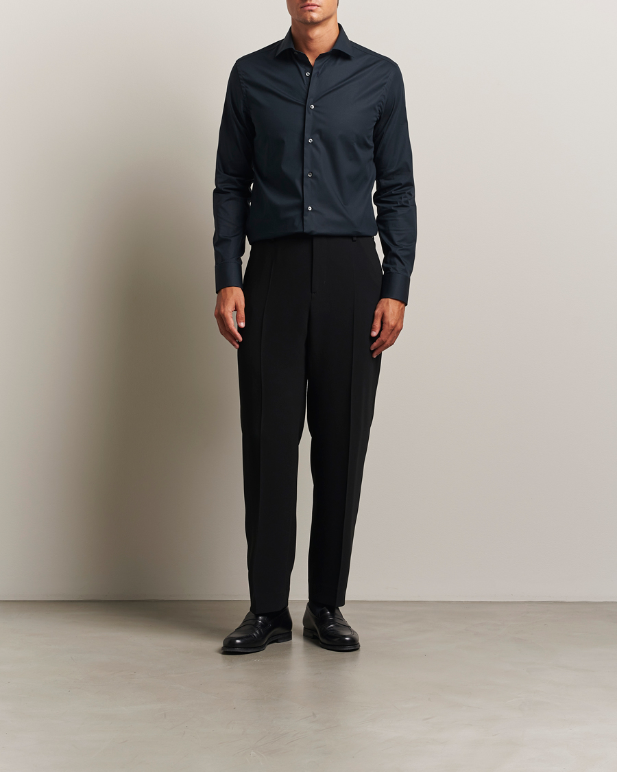 Herren | Hemden | Canali | Slim Fit Cotton/Stretch Shirt Navy