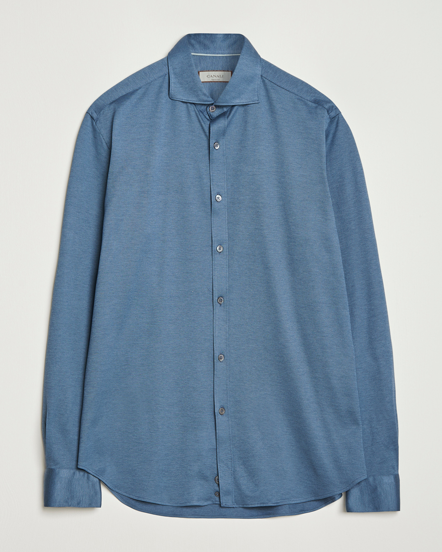 Herren | Hemden | Canali | Jersey Piquet Shirt Blue