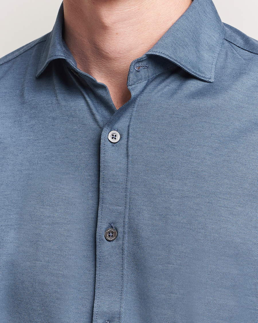 Herren | Hemden | Canali | Jersey Piquet Shirt Blue