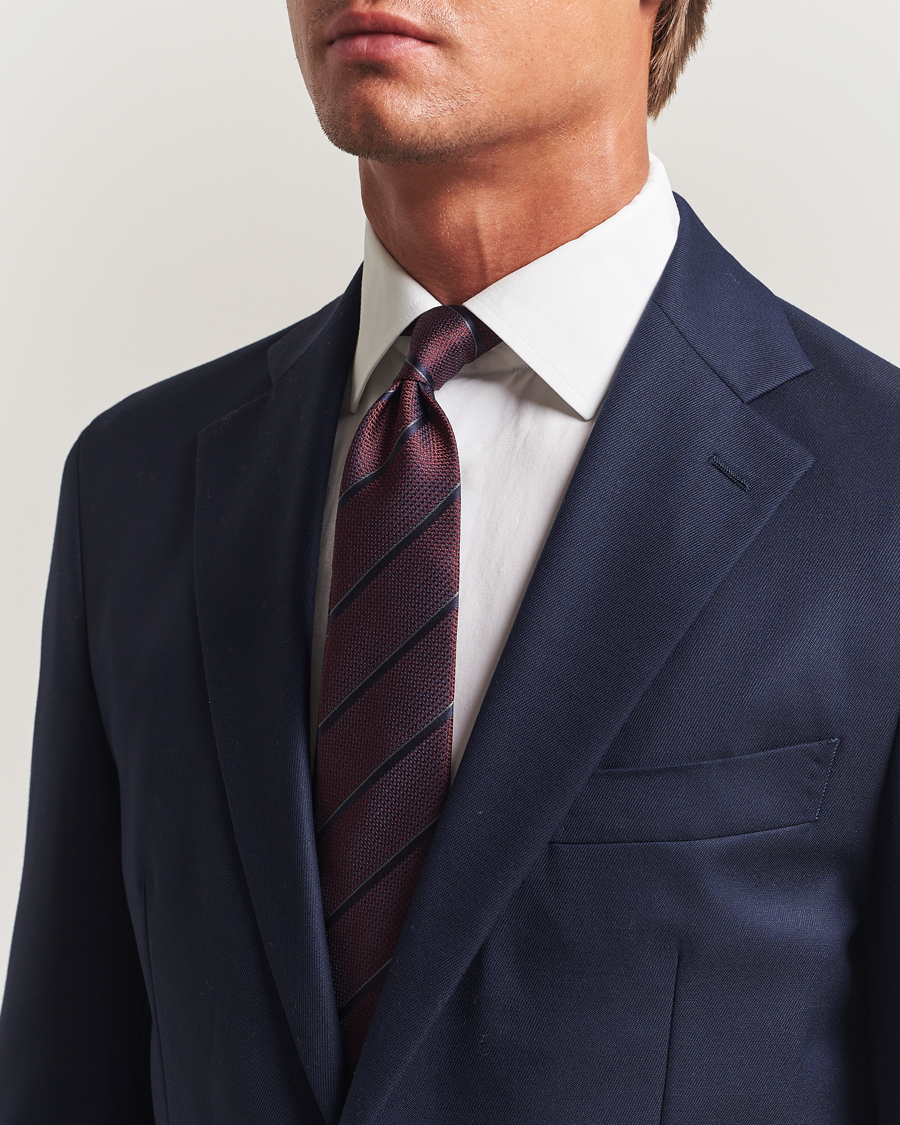 Herren | Canali Regimental Stripe Silk Tie Burgundy/Navy | Canali | Regimental Stripe Silk Tie Burgundy/Navy