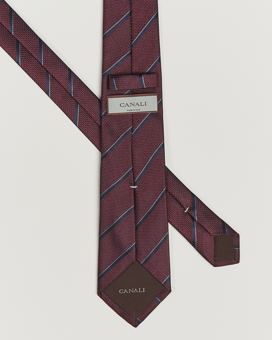 Herren | Canali Regimental Stripe Silk Tie Burgundy/Navy | Canali | Regimental Stripe Silk Tie Burgundy/Navy