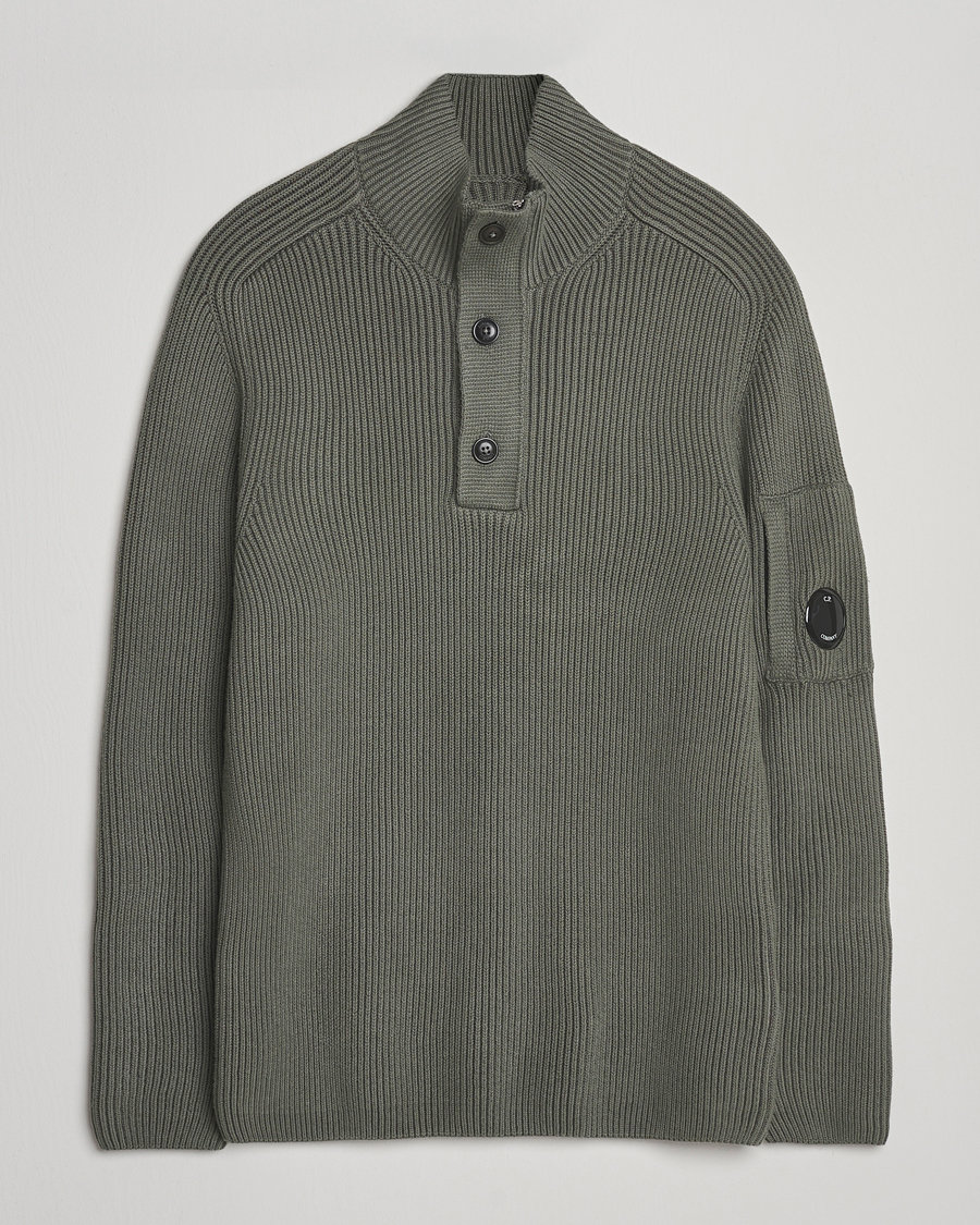 Herren | Pullover | C.P. Company | Full Rib Knitted Cotton Half Button Grey