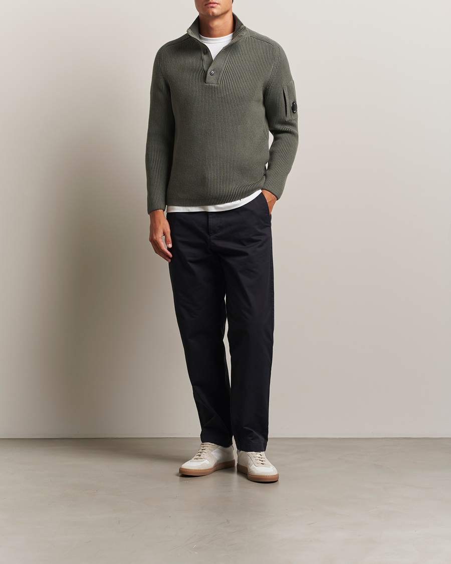 Herren | Pullover | C.P. Company | Full Rib Knitted Cotton Half Button Grey