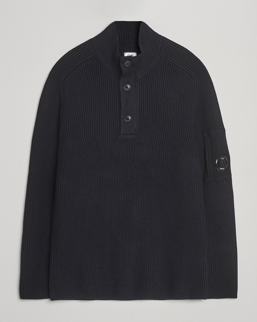 Herren | Pullover | C.P. Company | Full Rib Knitted Cotton Half Button Black