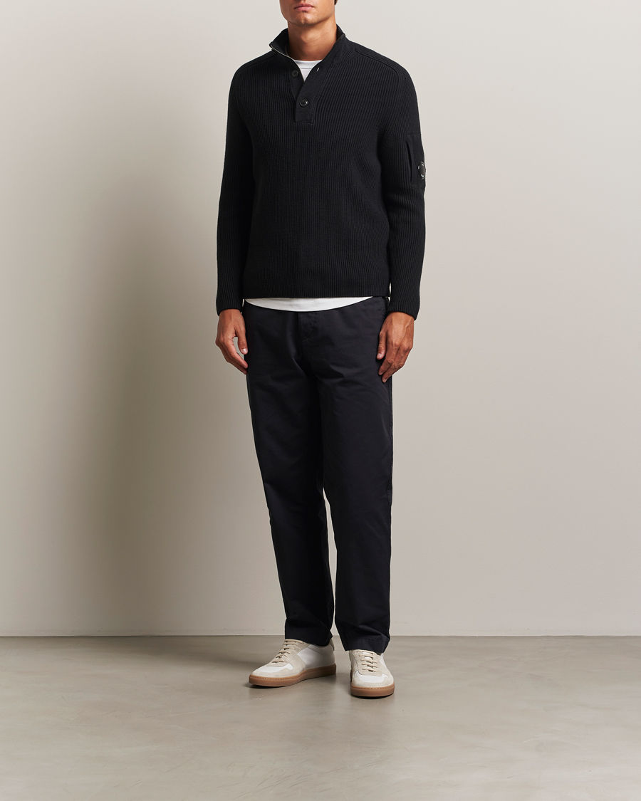 Herren | Pullover | C.P. Company | Full Rib Knitted Cotton Half Button Black