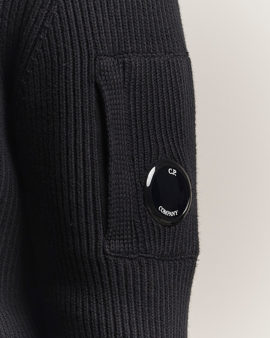 Herren | Pullover | C.P. Company | Full Rib Knitted Cotton Half Button Black