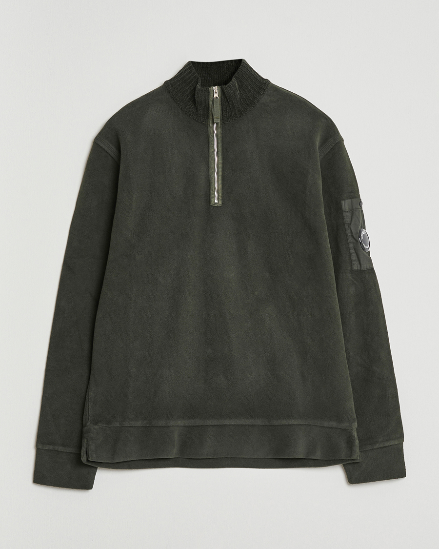 Herren | Pullover | C.P. Company | Brushed Emerized Diagonal Fleece Half Zip Dark Green