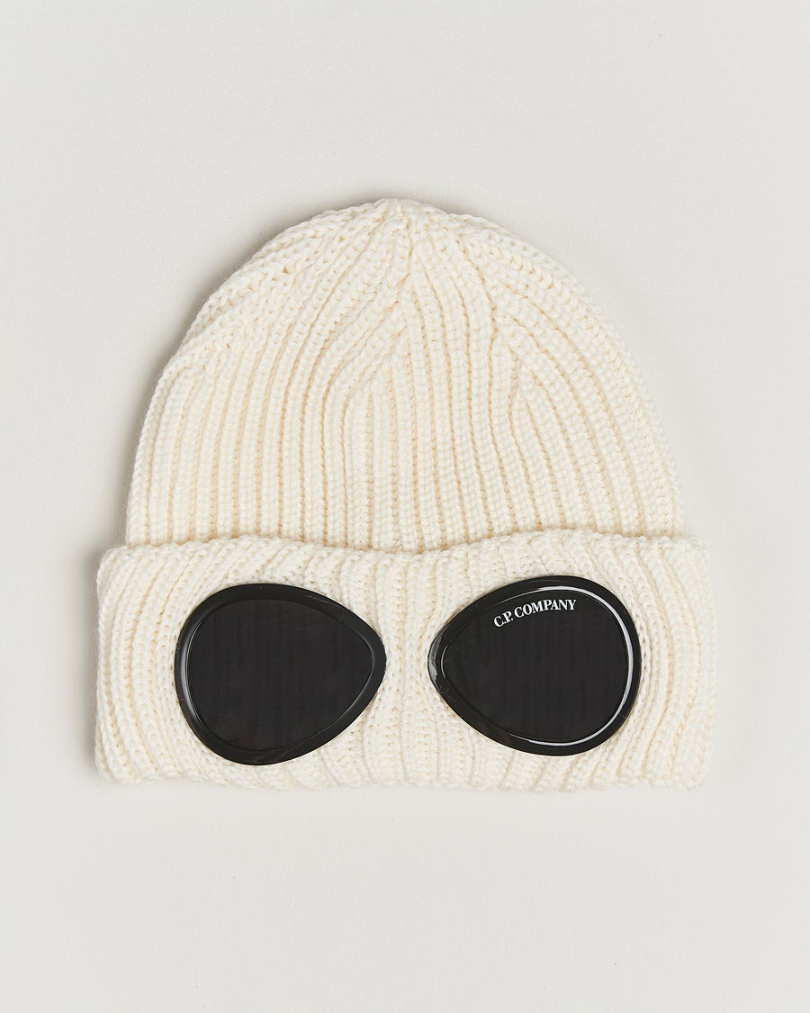 Herren | C.P. Company Knitted Merino Goggle Beanie White | C.P. Company | Knitted Merino Goggle Beanie White